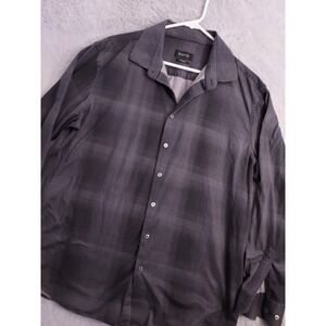 Bugatchi Shirt Mens 2XL XXL OoohCotton Tech 8 Way Stretch Shadow Plaid Gray Prep